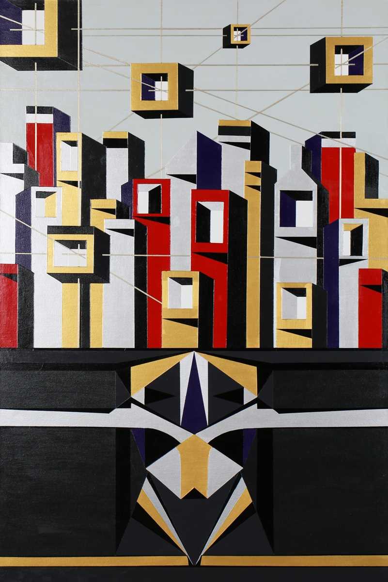Laferrie – ‘Quantum City’, 20th century acrylic on canvas, signed, titled and dated 2021 verso,