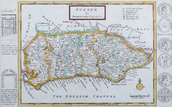 Herman Moll – ‘Sussex’ (Map of the County of Sussex), early 18th century engraving with later hand-