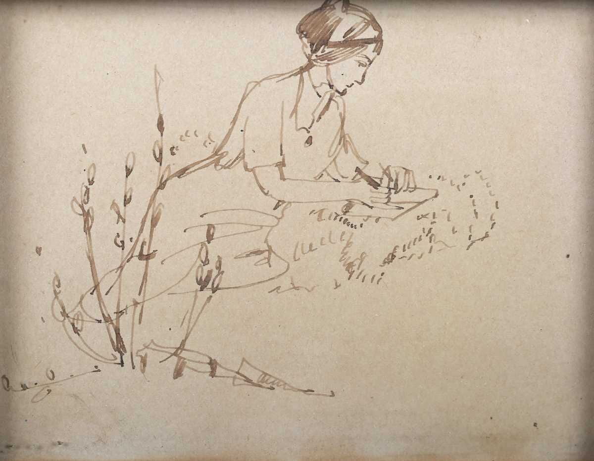 Jessie Marion King – Study of a Female writing, late 19th/early 20th century pen with ink, 10cm x
