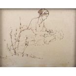 Jessie Marion King – Study of a Female writing, late 19th/early 20th century pen with ink, 10cm x