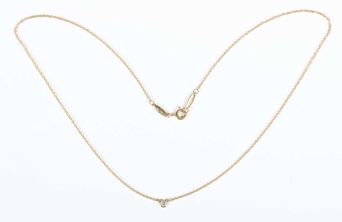 A Tiffany & Co gold 'Diamonds by the Yard' necklace, designed by Elsa Peretti, the front mounted - Image 2 of 4
