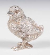 A Victorian silver novelty pepper caster in the form of a chick with pierced detachable head and