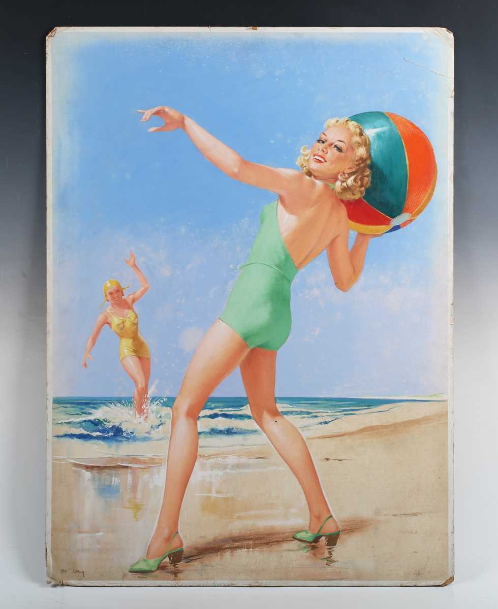 Nat Long [Nathaniel John Long] – Two Young Ladies wearing Swimsuits and playing on a Beach, mid-20th - Image 2 of 4