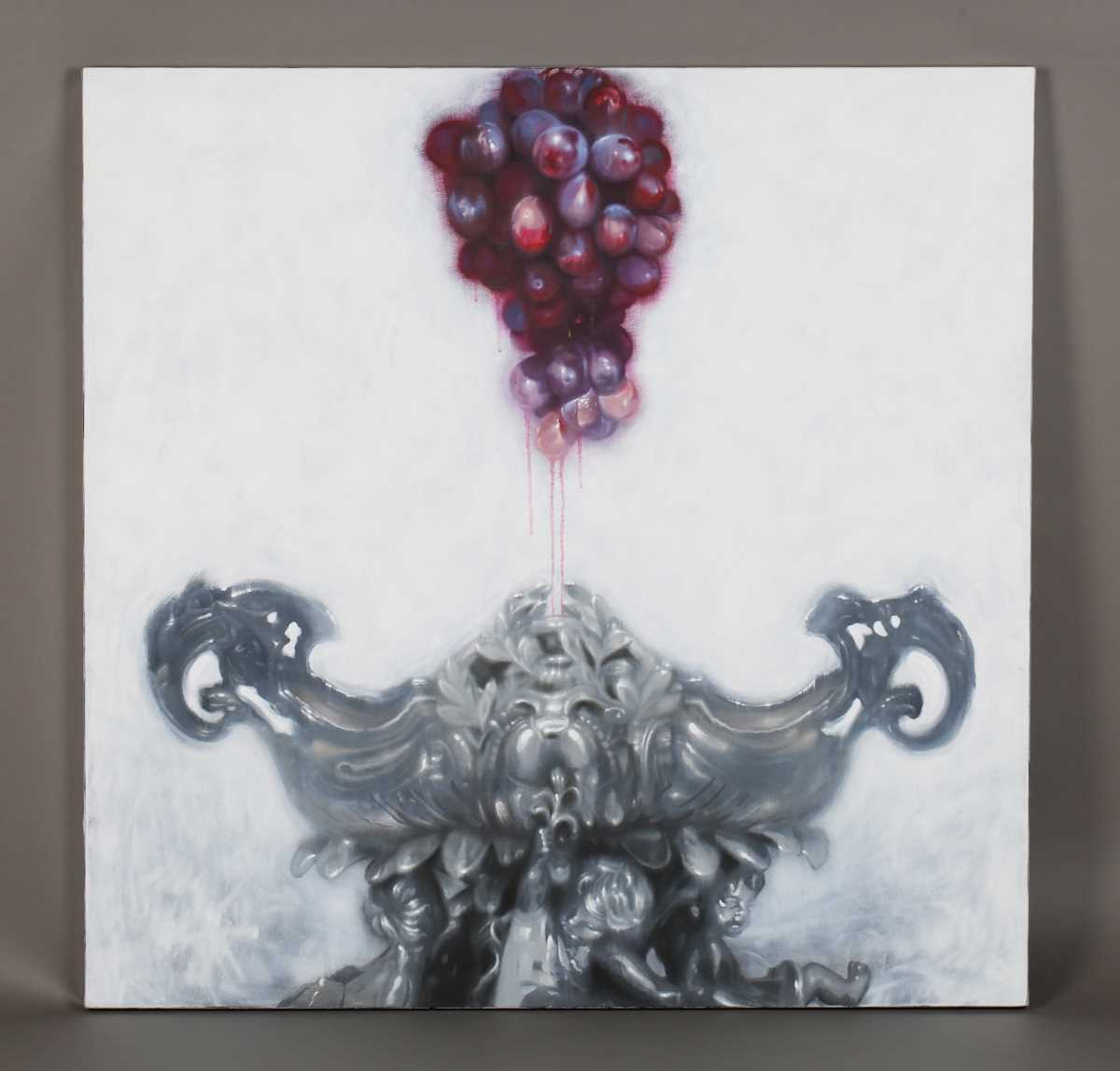 Chris Kettle – ‘Attacco’ (Still Life with Grapes and Silverware), oil on canvas, signed and dated - Image 2 of 6