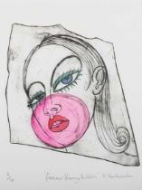 Fiona Pienkowska – ‘Forever blowing Bubbles’, 21st century etching with hand-colouring, signed,