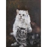 Lucia Sarto – ‘Gatti’ (Cats), 20th century oil on canvas, signed recto, titled label verso, 38.5cm x