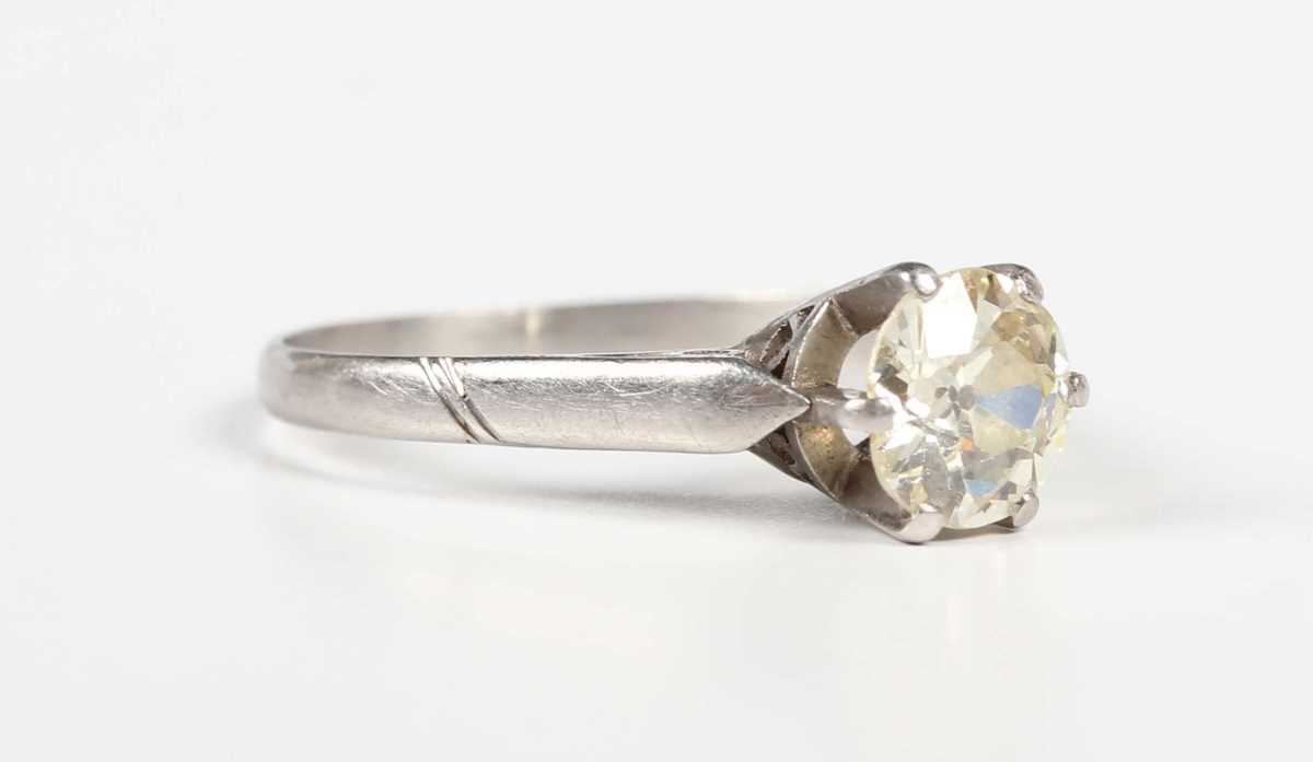 A diamond single stone ring, claw set with an old cut diamond, unmarked, weight 2.9g, diamond weight