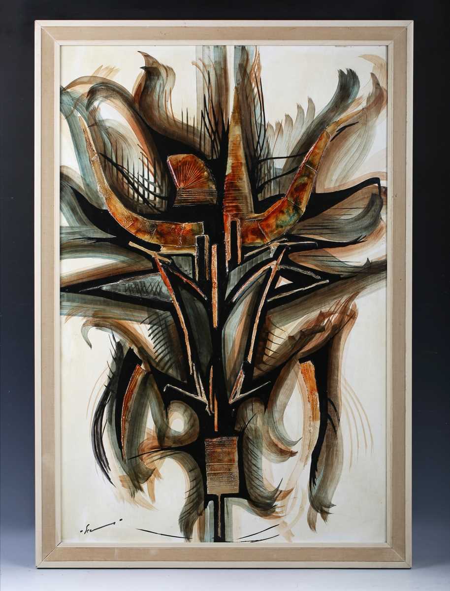 Continental School – Organic Abstract Composition, mid-20th century oil on board, indistinctly - Image 2 of 5