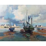 Lucien Fournet – ‘Les Conil, Bretagne’ (Breton Harbour Scene), 20th century oil on canvas, signed