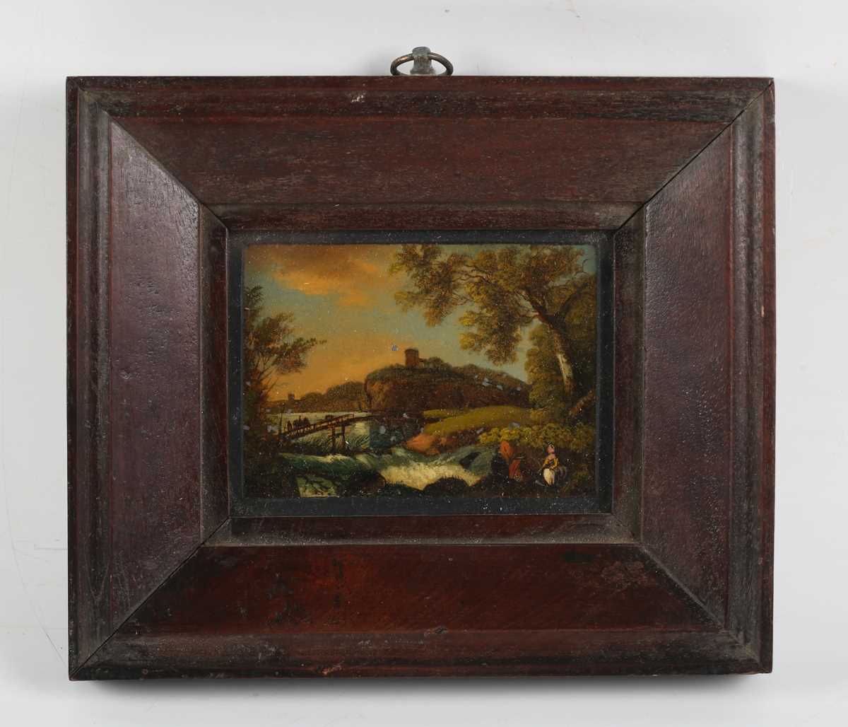 Continental School – Landscape with Bridge, Watermill and Figures, 19th century oil on metal, 7. - Image 5 of 11