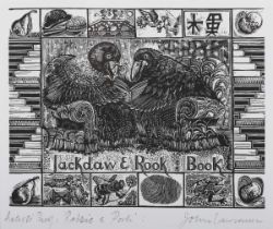 John Lawrence – ‘Jackdaw & Rook’ (Rabbit & Pork), 21st century wood engraving, signed, titled and