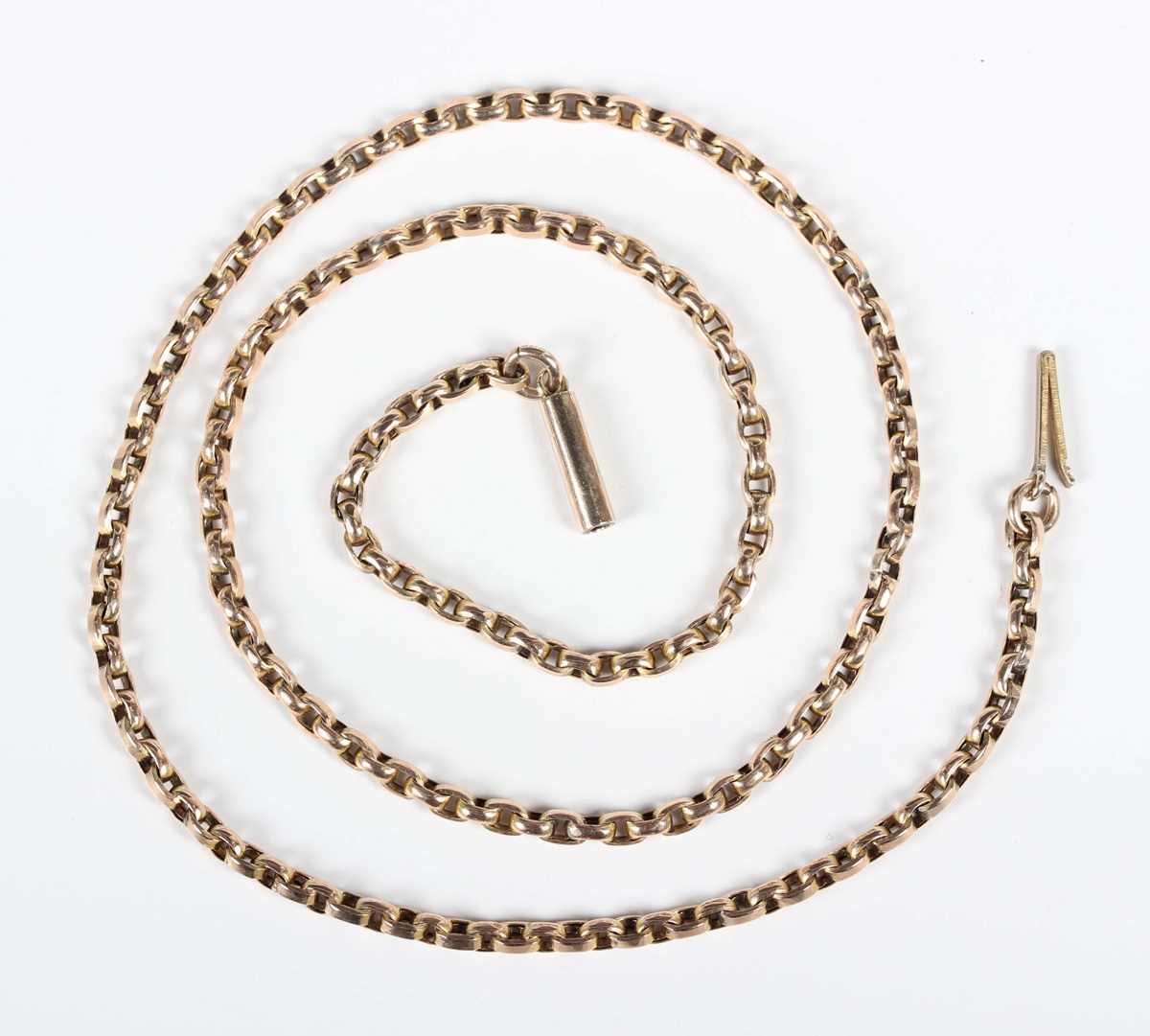 A gold oval link neckchain, detailed ‘9c’, on a cylindrical clasp, weight 7.2g, length 44.8cm.