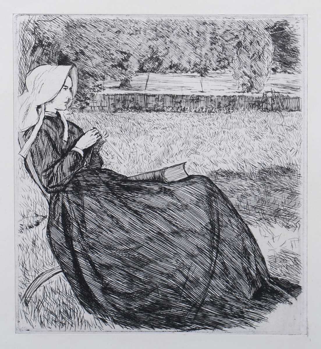 Charles Samuel Keene – ‘Mrs Edwin Edwards’, 19th century etching, labels verso, 11.5cm x 10cm,