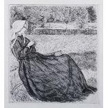 Charles Samuel Keene – ‘Mrs Edwin Edwards’, 19th century etching, labels verso, 11.5cm x 10cm,