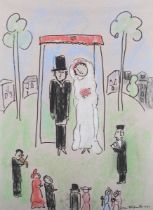 Dora Holzhandler – Wedding Scene, pastel with coloured chalks, signed and dated 1997, 48.5cm x 35cm,
