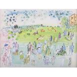 After Raoul Dufy – ‘Ascot 1935’, 20th century offset lithograph, 50.5cm x 65.5cm, within a stained