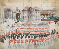 Greville Irwin – Royal Scots Guards on Parade, early 20th century watercolour, sheet size 64cm x