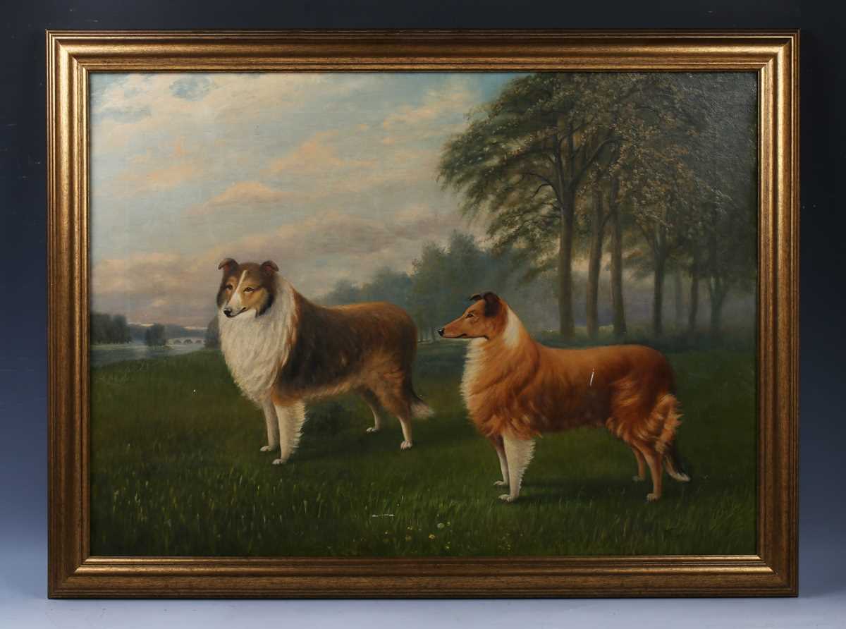 F. Oughton, British School – Two Rough Collie Dogs within a Landscape, early 20th century oil on - Image 2 of 4