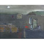 Anne Batty – ‘The mist is gathering’, 20th century oil with collage on board, artist’s name and
