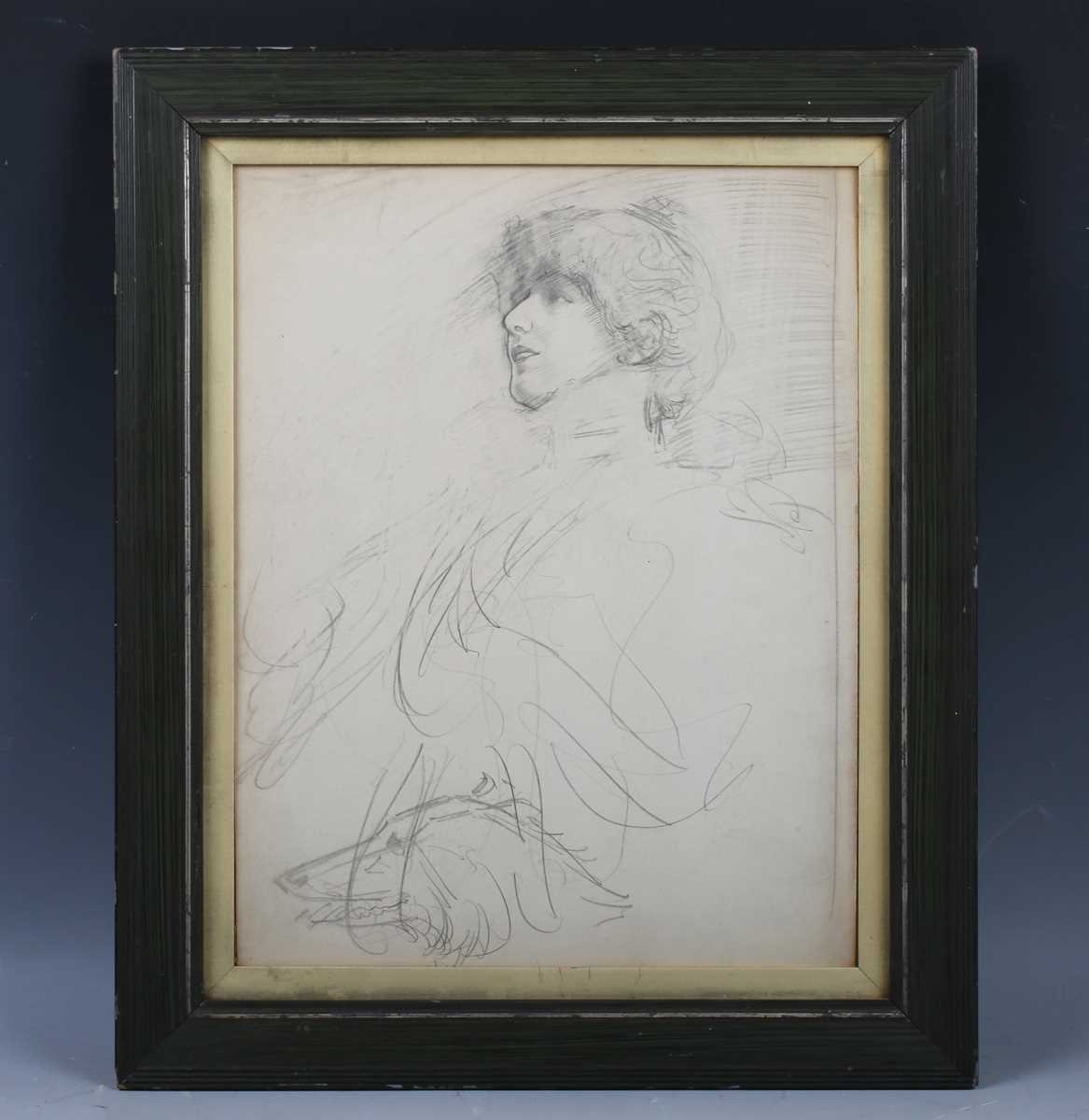 Edmund Joseph Sullivan – Study of Sarah Bernhardt, late 19th century pencil, artist’s name and - Image 2 of 3