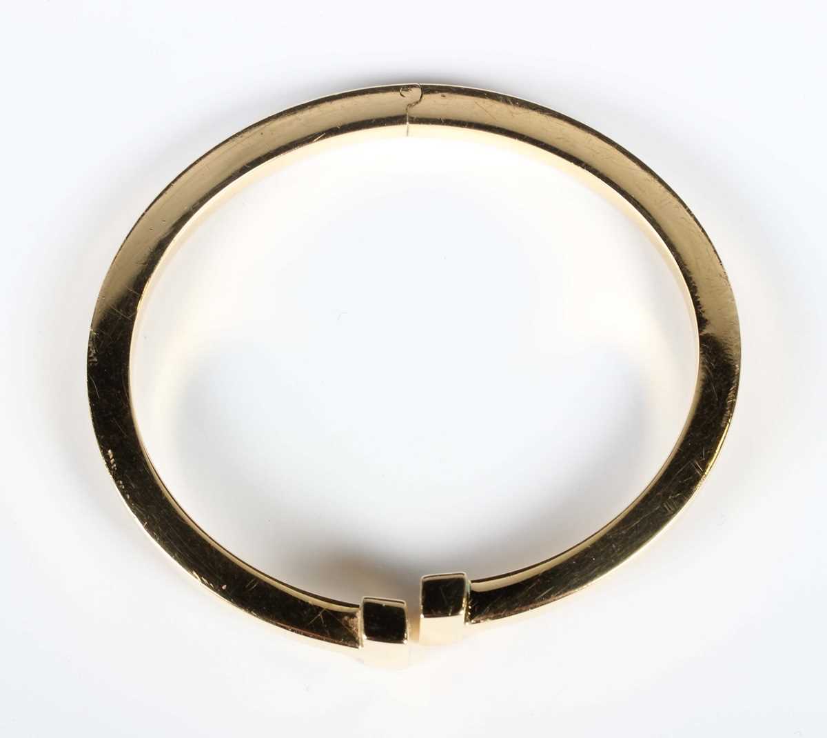 A Tiffany & Co gold 'Tiffany T Collection' square hinged bracelet, detailed ‘Tiffany & Co Au 750’, - Image 3 of 6