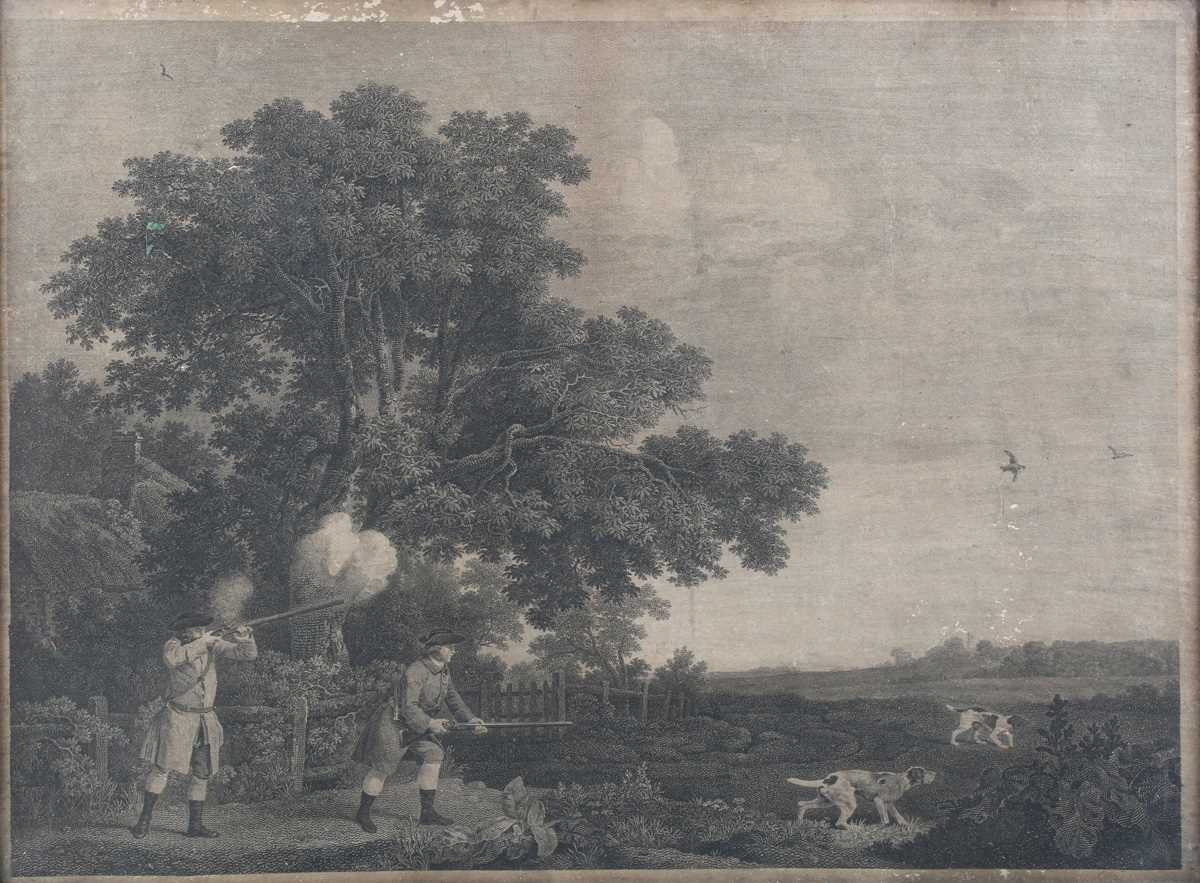 William Woollett – Shooting, a pair of 18th century engravings with etching, each 40cm x 55cm,