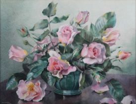 Jack Carter – ‘Roses’, watercolour, signed and dated 1970 recto, titled artist’s label verso, 34.5cm