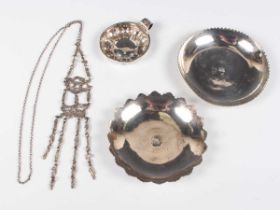 A group of Continental silver, comprising two Turkish Ottoman Empire circular dishes, diameters 11.