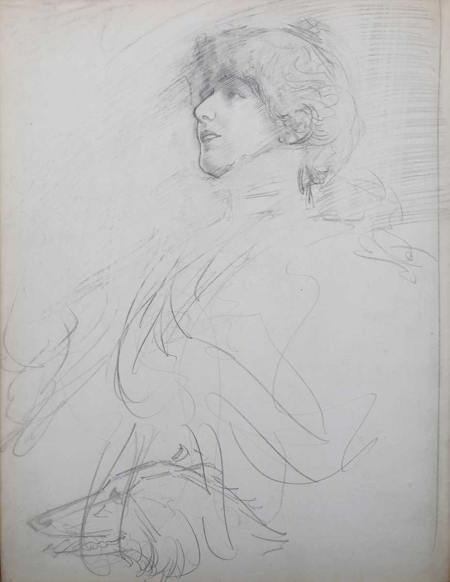 Edmund Joseph Sullivan – Study of Sarah Bernhardt, late 19th century pencil, artist’s name and