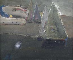 Anne Batty – ‘Close Voyages’, 20th century oil on board, titled verso, 23cm x 27cm, within a painted