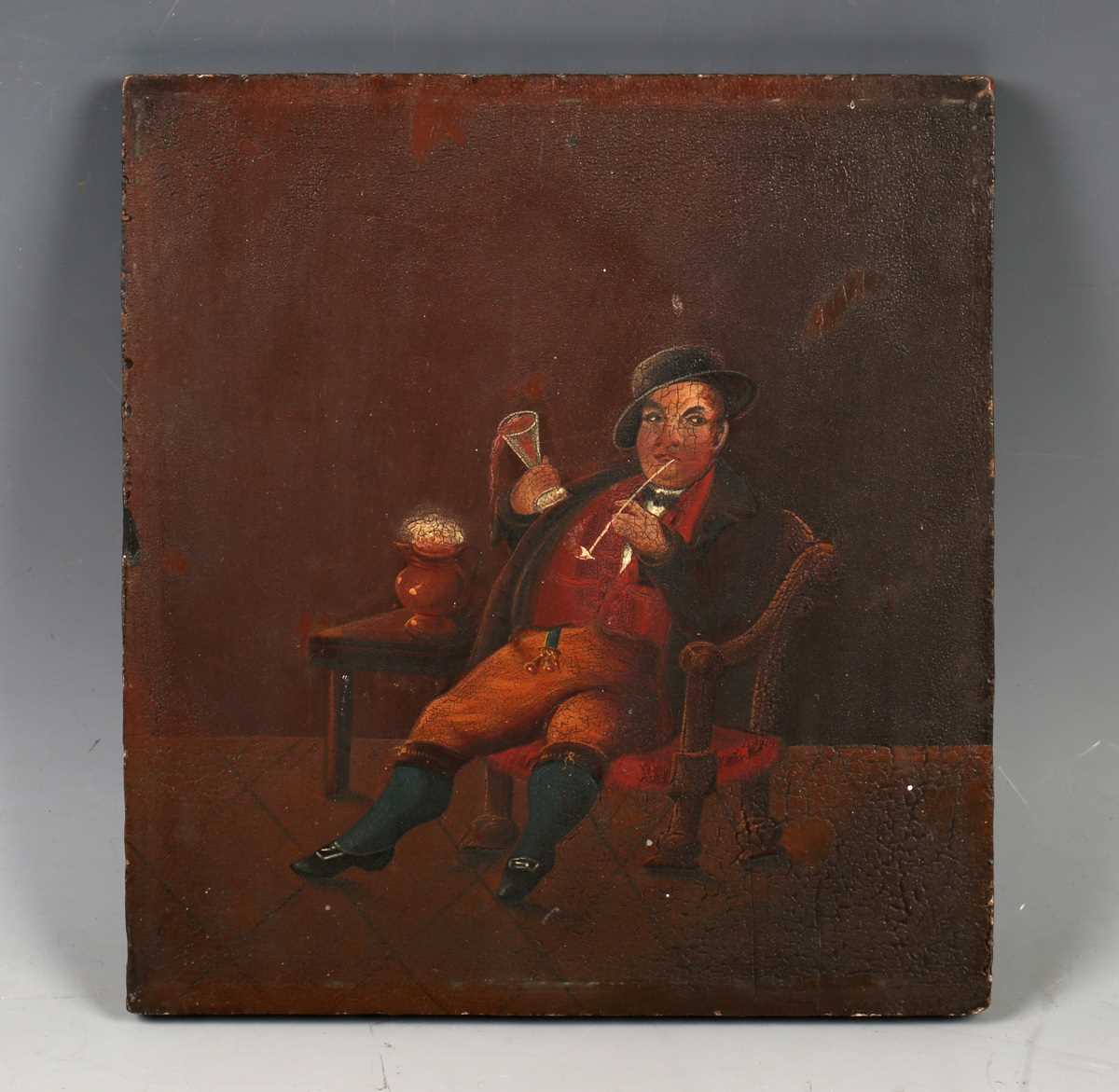 Dutch School – Study of a Seated Man engaged in drinking and smoking, 19th century oil on panel, - Image 2 of 3