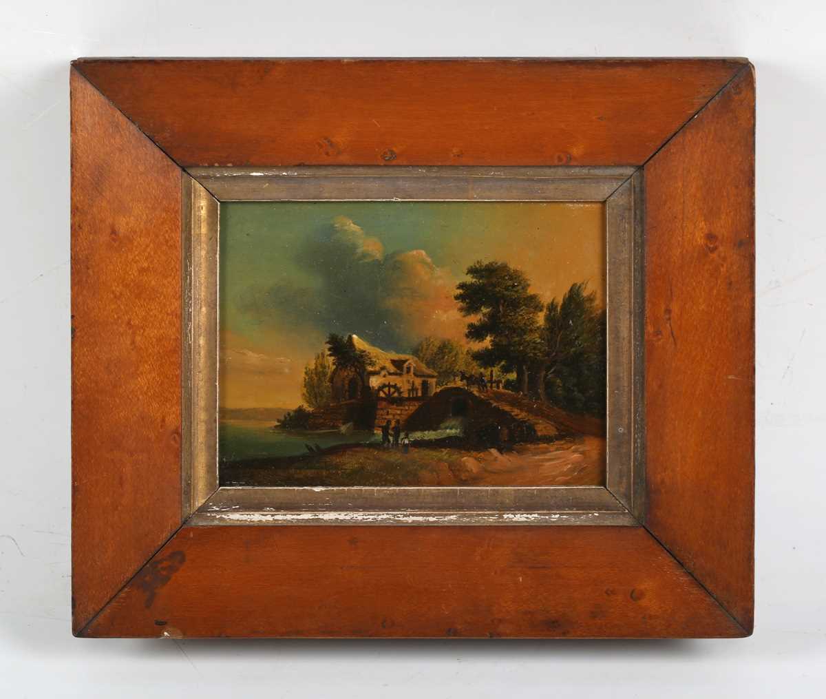 Continental School – Landscape with Bridge, Watermill and Figures, 19th century oil on metal, 7. - Image 2 of 11