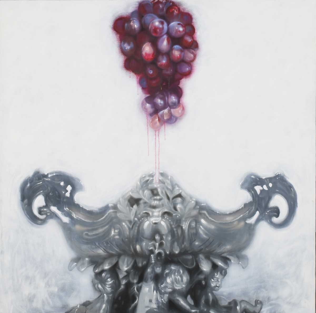 Chris Kettle – ‘Attacco’ (Still Life with Grapes and Silverware), oil on canvas, signed and dated