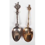 A late 18th century Dutch silver spoon with cast ship finial and twist stem, the bowl with