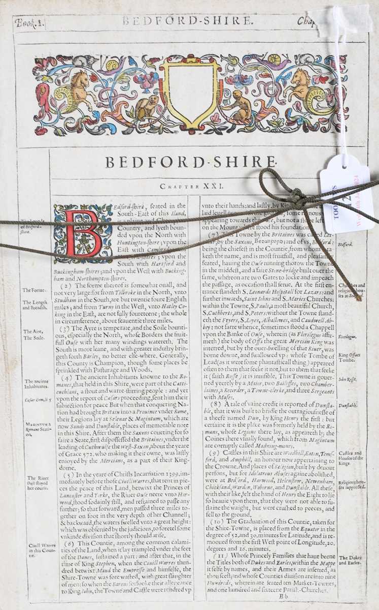 John Speed – ‘Bedford Shire and the Situation of Bedford described with the armes of thos - Image 7 of 7