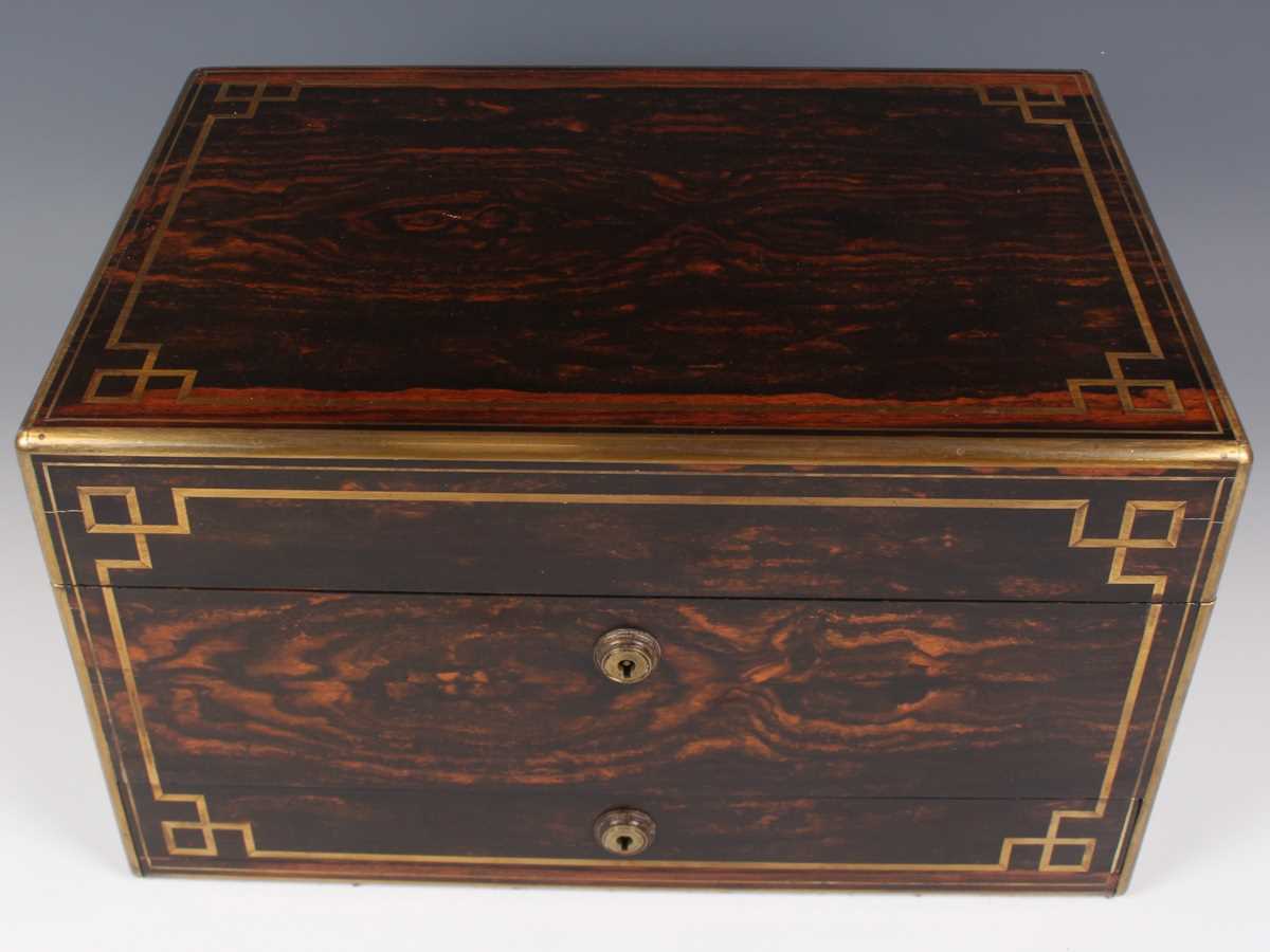 A Victorian coromandel cased travelling vanity box, the compartmentalized interior fitted with - Image 7 of 7
