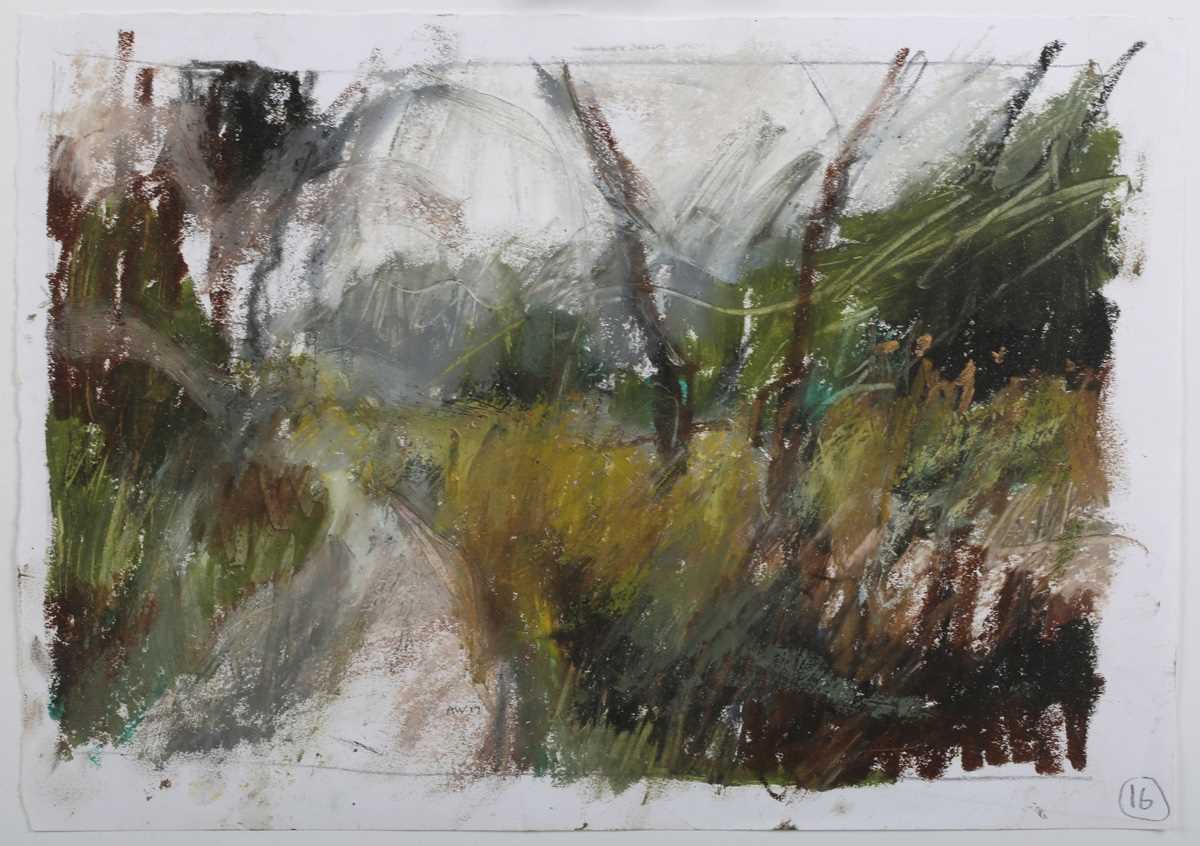 Andy Waite – Landscape with Country Lane, 21st century acrylic with pastel, 22cm x 31.5cm, within