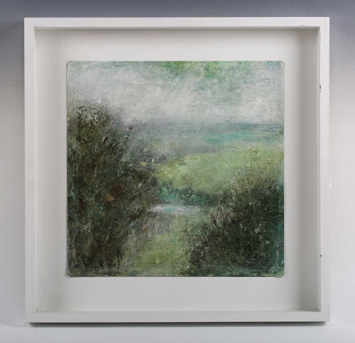 Ruth Davis – Landscape, 20th century acrylic on board, signed and dated ’90, 35cm x 35cm, within a - Image 2 of 4
