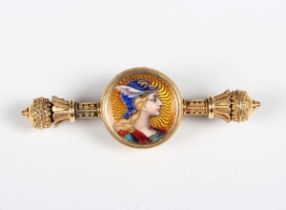 A gold and enamelled brooch, circa 1900, the centre mounted with an enamelled portrait of a