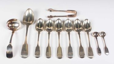 A set of six Victorian silver Fiddle pattern dessert spoons, London 1860 by John Le Gallais,