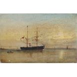British School – Sailing Vessel at Anchor in a Calm Sea, late 19th/early 20th century oil on canvas,