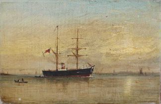 British School – Sailing Vessel at Anchor in a Calm Sea, late 19th/early 20th century oil on canvas,