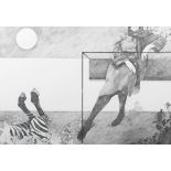 British School – Surrealist Composition with Figure and Zebra, 20th century pencil, indistinctly