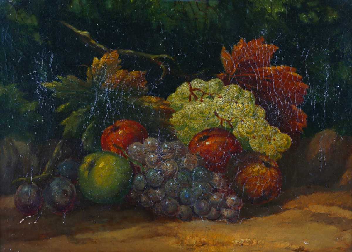 British School – Still Life with Grapes and Apples on a Sandy Bank, 19th century oil on canvas