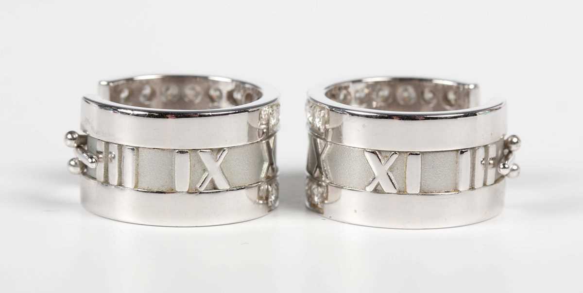 A pair of Tiffany & Co 18ct white gold and diamond Atlas hoop earrings, each detailed ‘Tiffany & - Image 2 of 5