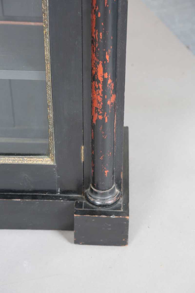 A late Victorian ebonized two-door pier cabinet, height 100cm, width 107cm, depth 31cm, together - Image 9 of 16