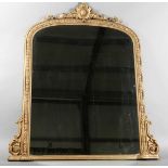 A late Victorian gilt painted overmantel mirror with foliate mouldings, height 150cm, width 112cm.