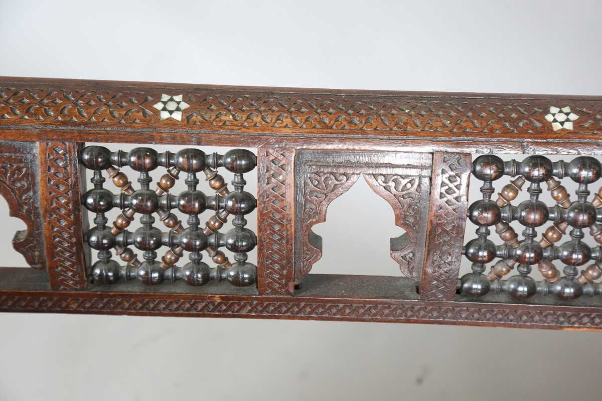 A late 19th century Middle Eastern hardwood and mother-of-pearl inlaid window seat, similar to those - Image 3 of 19
