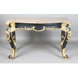A 19th century Rococo Revival black painted and giltwood console table with a shaped Brèche d'Alep