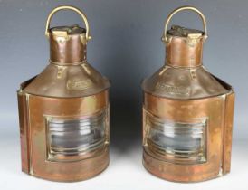 A late 19th century copper and brass 'Port' ship's lamp by 'Wm Harvie', height 46cm, together with a